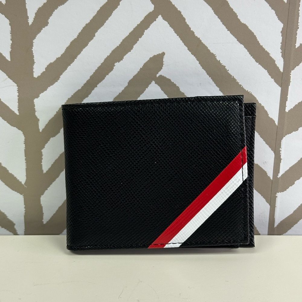 Zara Man Black Faux Leather Wallet with Red & White Stripes